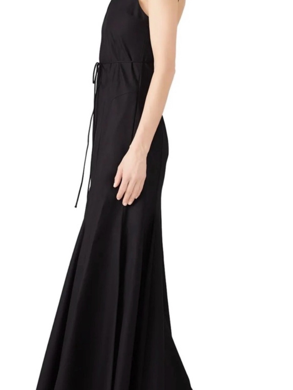 KHAITE Black V-Neck Maxi Slip Dress with Waist Tie - Picture 3 of 4